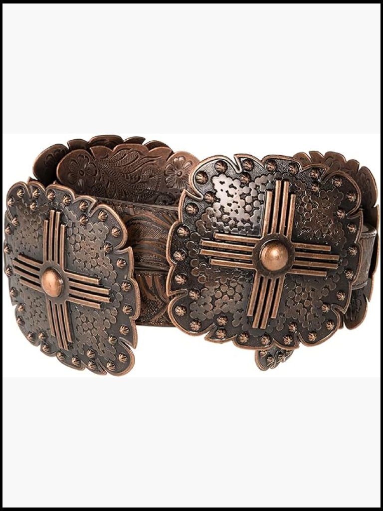 Floral Embossed Leather Belt With Square Concho Western Removable Buckle